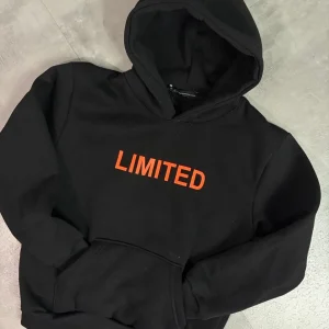 Felpa nera con cappuccio e stampa "LIMITED" fluo - FELPATO 10-16 anni