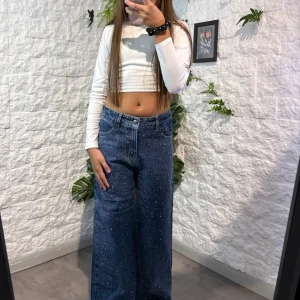 Jeans a palazzo blu in denim con brillantini 8-16 anni