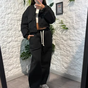 Completo nero con felpa college e pantaloni balloon - FELPATO 4-14 anni