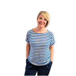 T-shirt Oversize donna in canapa manica corta – Righe blu